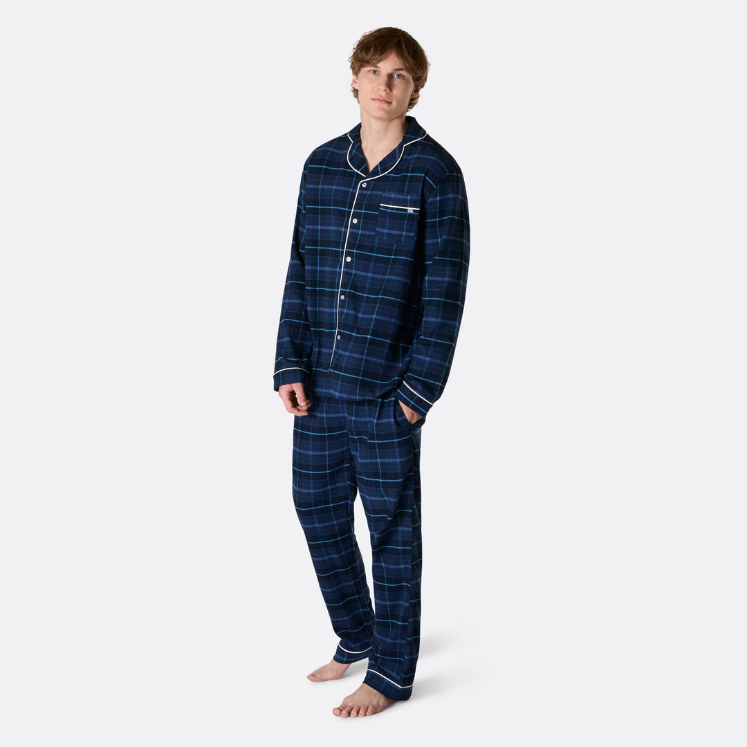 Blauer Flanell Weihnachtspyjama Herren