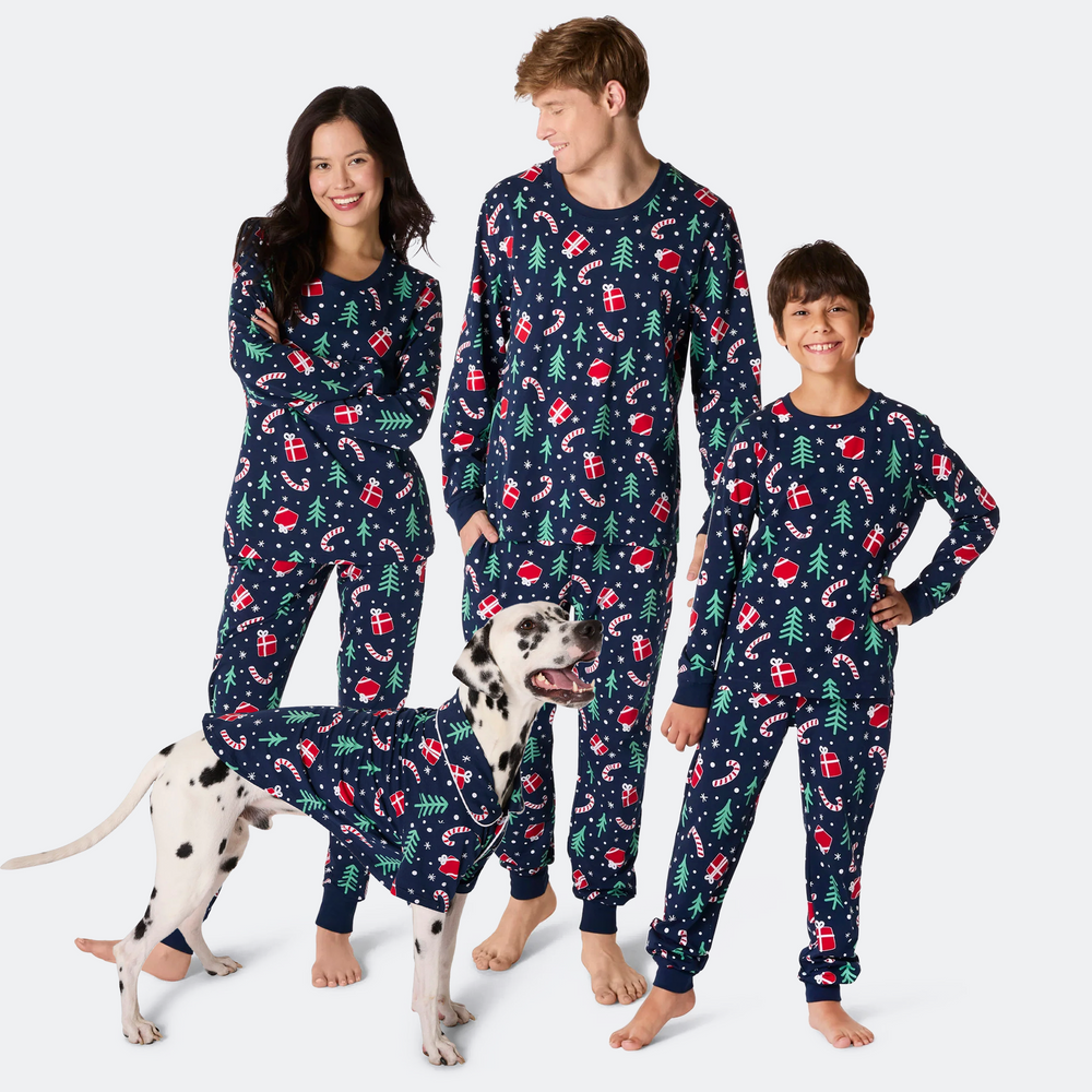 Blaues Weihnachtsmuster Weihnachtspyjama Familie
