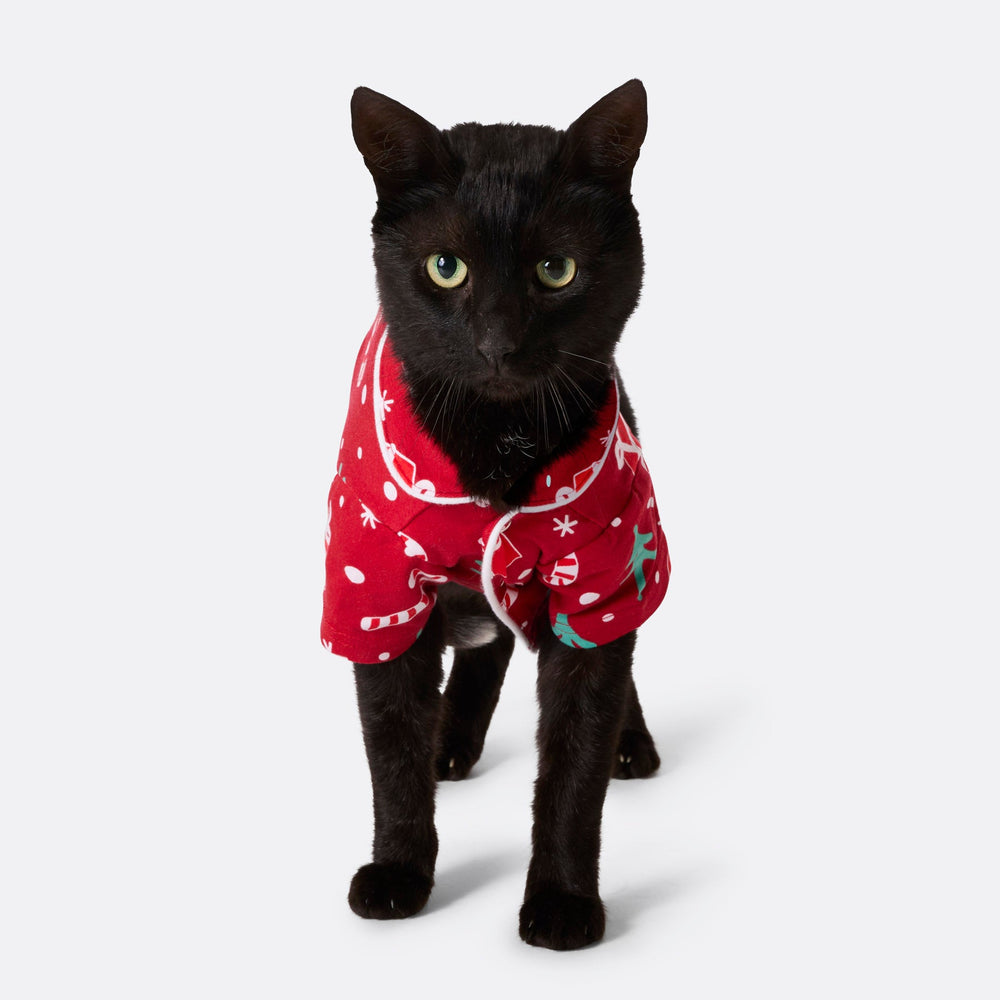 Rotes Weihnachtsmuster Weihnachtspyjama für Katzen