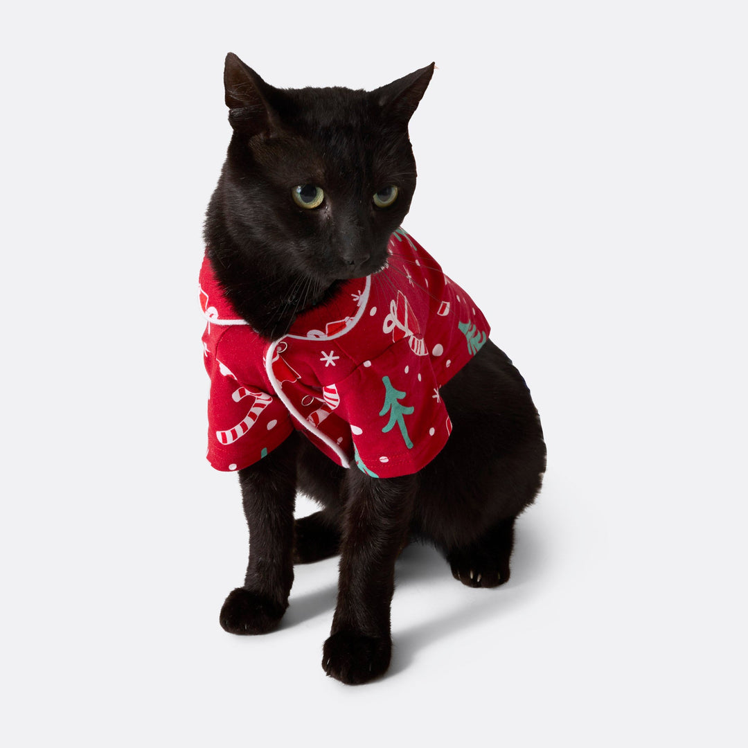 Rotes Weihnachtsmuster Weihnachtspyjama für Katzen