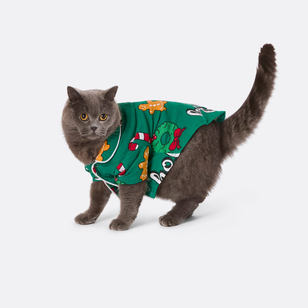 Grüner Hohoho Weihnachtspyjama für Katzen
