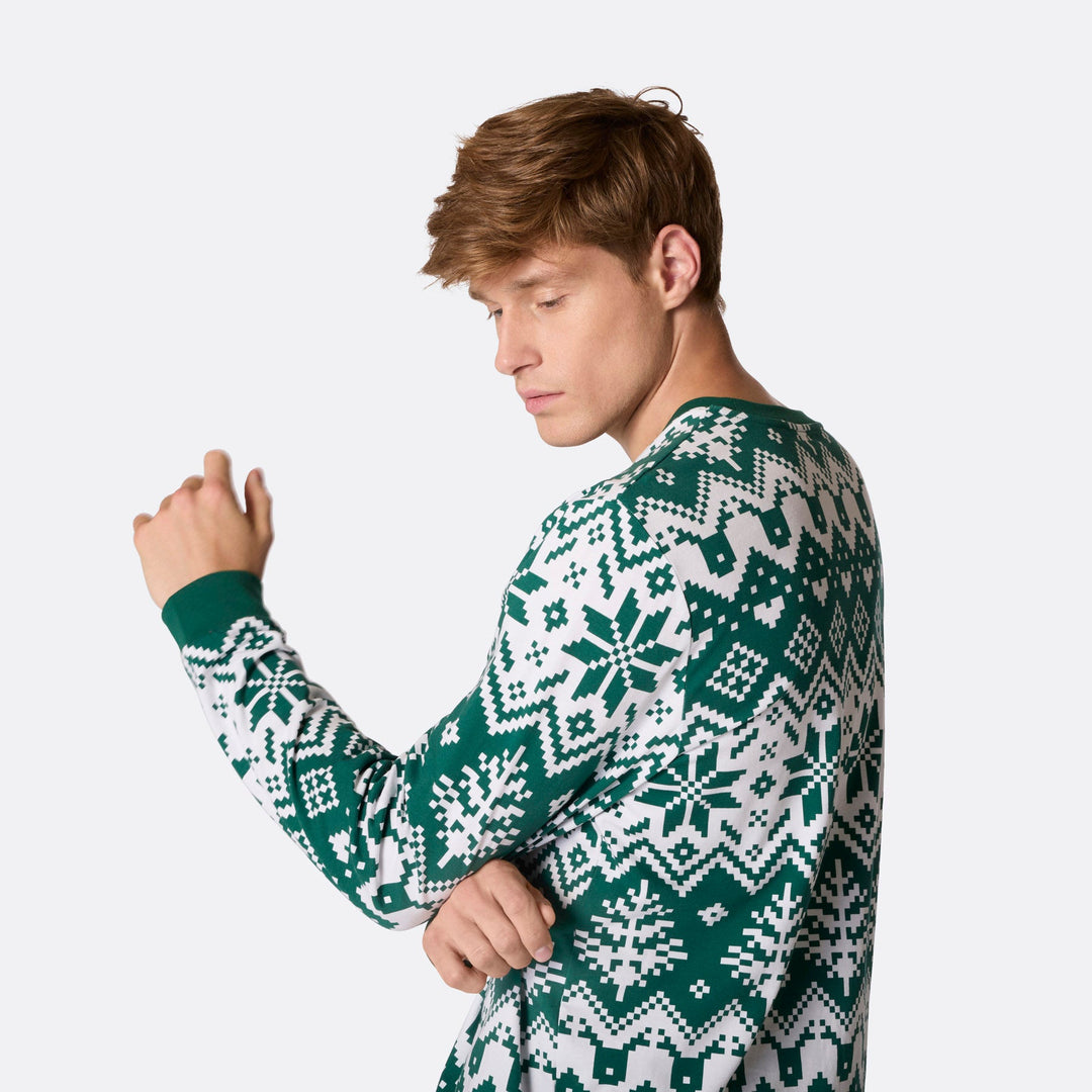 Grüner Winter Strickmuster Weihnachtspyjama Herren