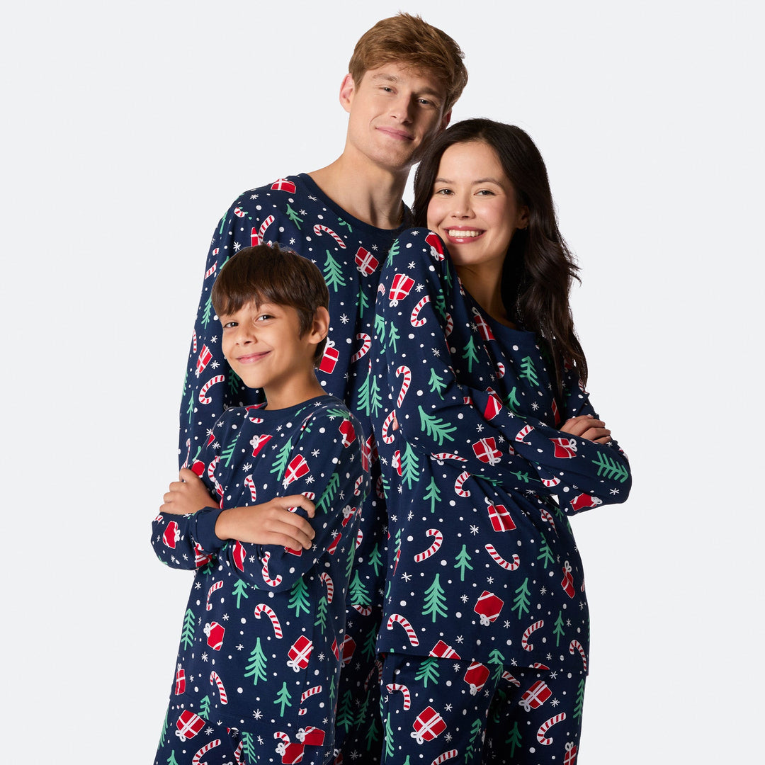 Blaues Weihnachtsmuster Weihnachtspyjama Familie