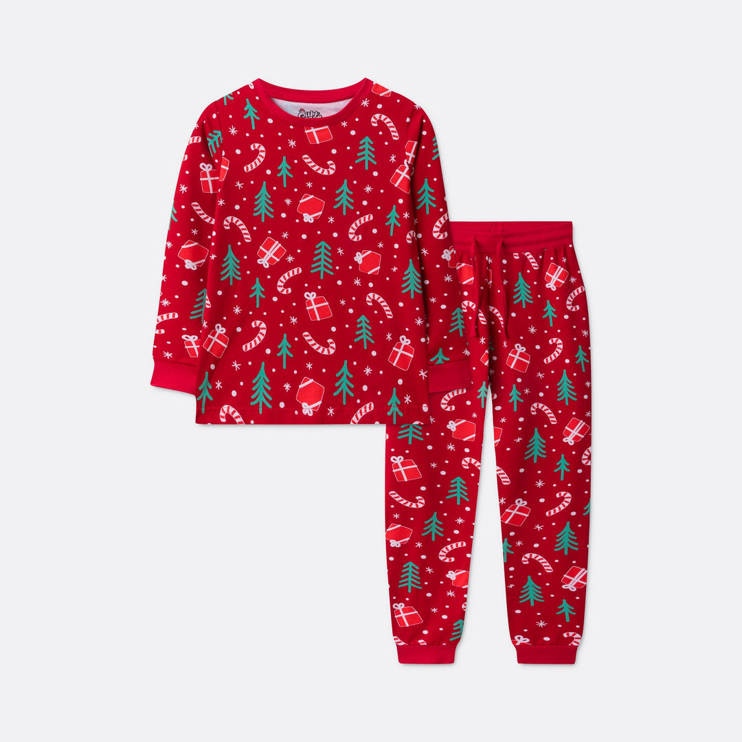 Rotes Weihnachtsmuster Weihnachtspyjama Kinder