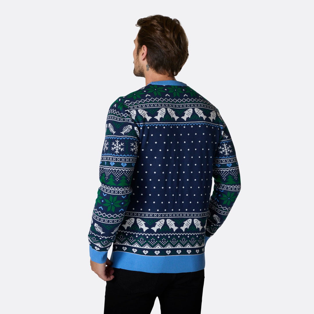 Drei weiße Fische Weihnachtspullover Herren