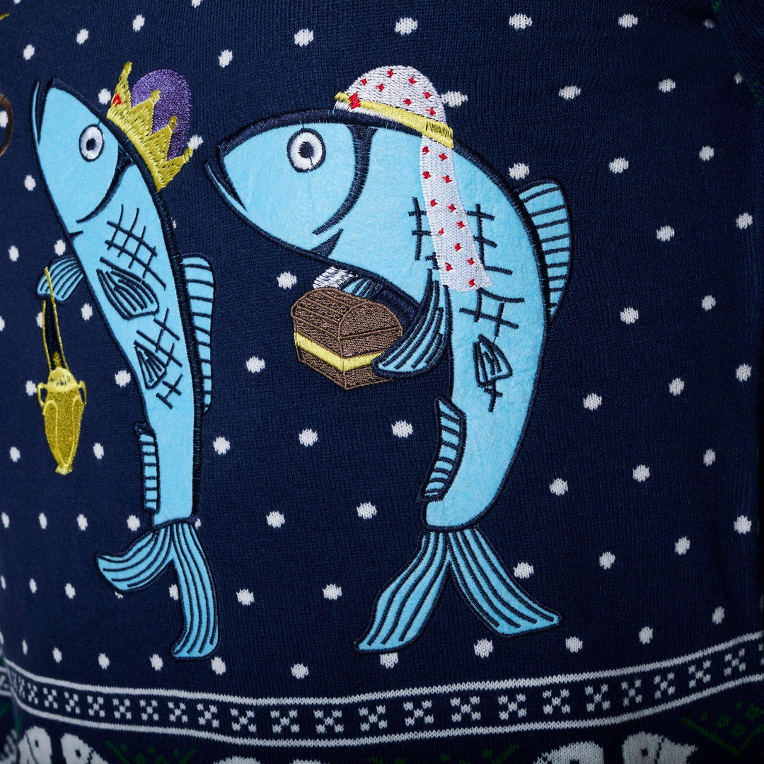 Drei weiße Fische Weihnachtspullover Herren