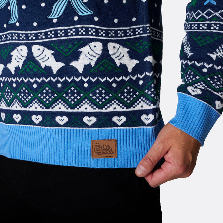 Drei weiße Fische Weihnachtspullover Herren