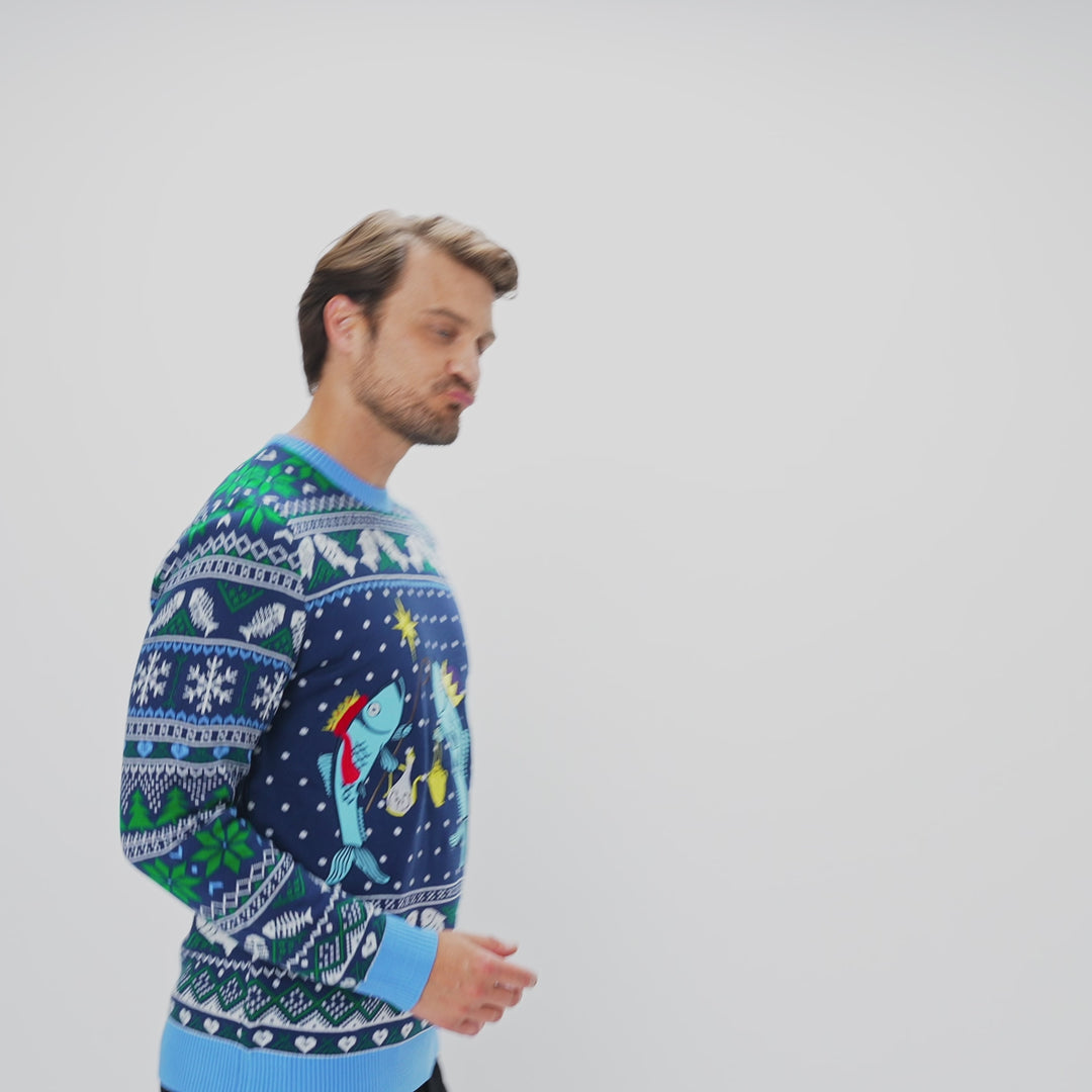 Drei weiße Fische Weihnachtspullover Herren