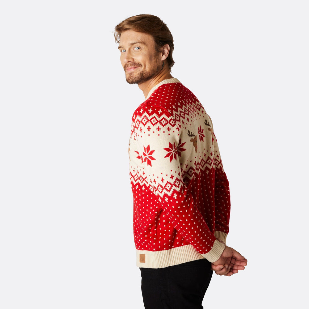 Roter Retro Rentier Weihnachtspullover Herren