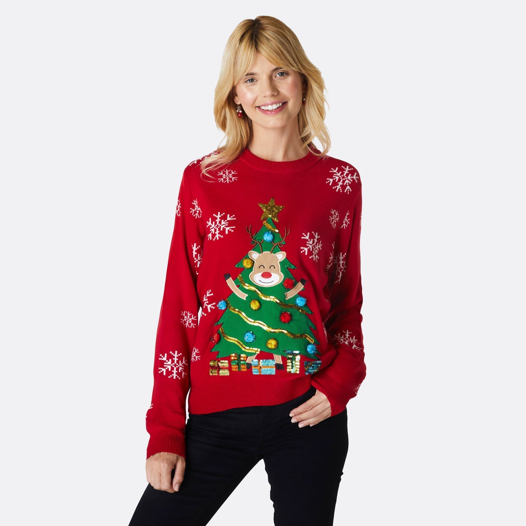 Christmas Jumper Weihnachtspullover Blinkend Damen Rudolf