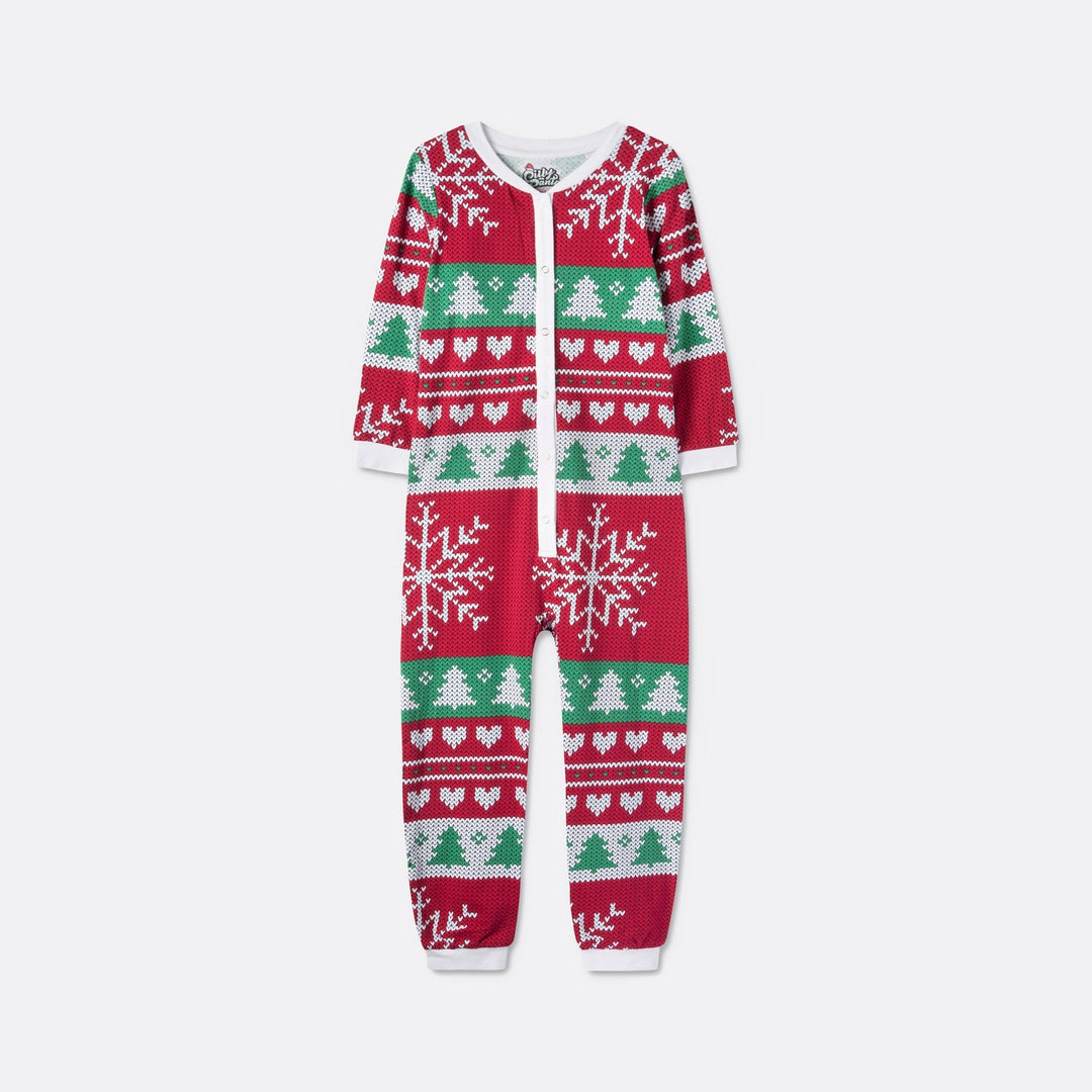 Roter Strickmuster Overall Weihnachtspyjama Kinder