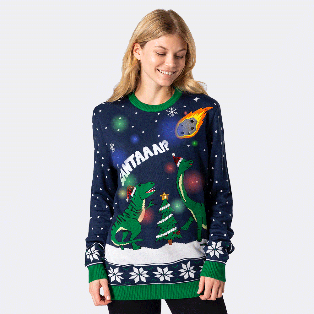 Dinosaurier Weihnachtspullover Damen