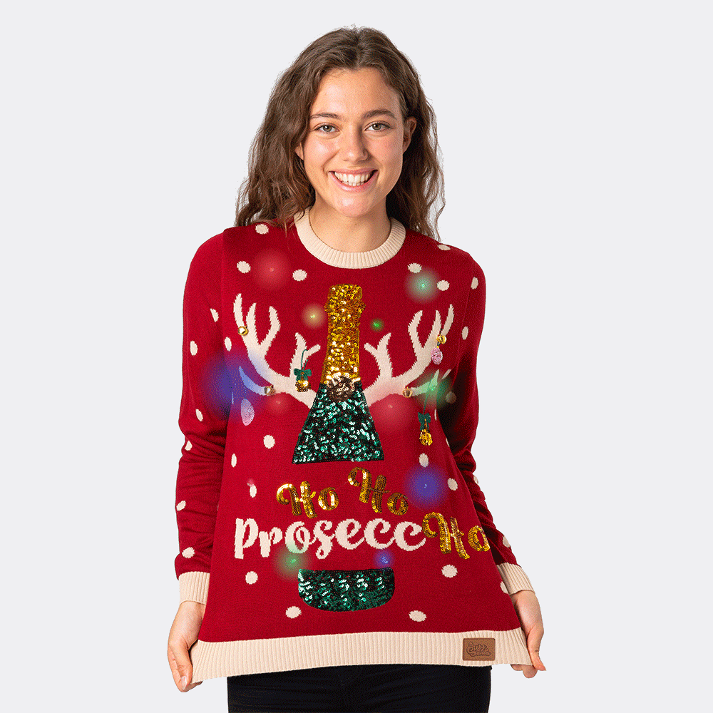 Prosecco Weihnachtspullover Damen