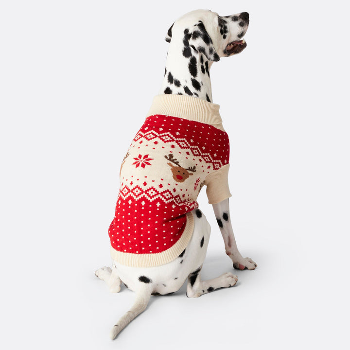 Roter Retro Rentier Weihnachtspullover für Hunde