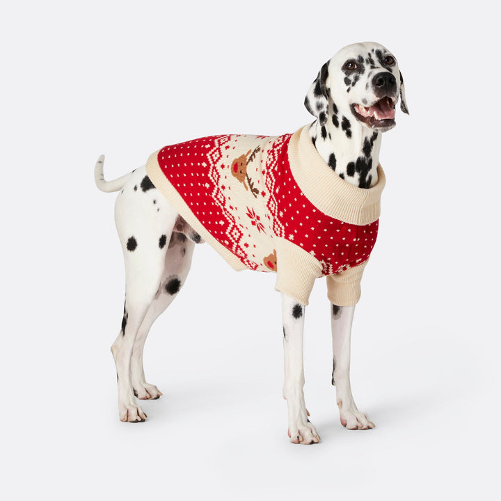 Roter Retro Rentier Weihnachtspullover für Hunde