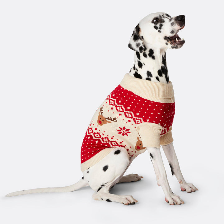 Roter Retro Rentier Weihnachtspullover für Hunde