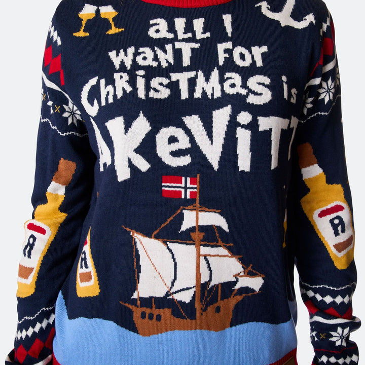 All I Want for Christmas is Aquavit Weihnachtspullover Herren