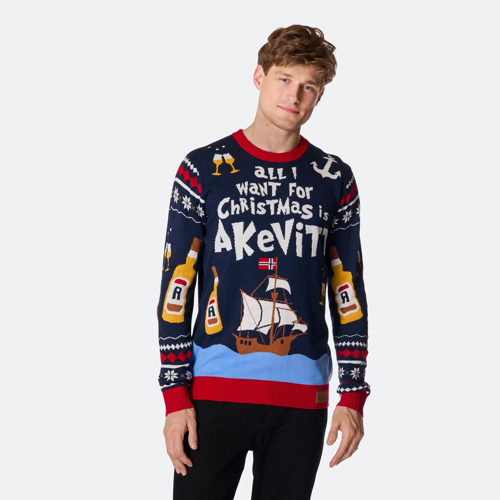 All I Want for Christmas is Aquavit Weihnachtspullover Herren