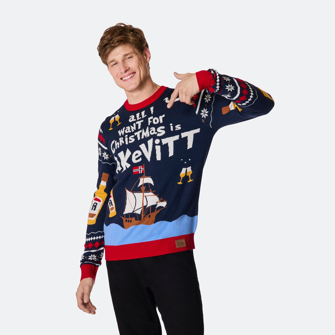 All I Want for Christmas is Aquavit Weihnachtspullover Herren