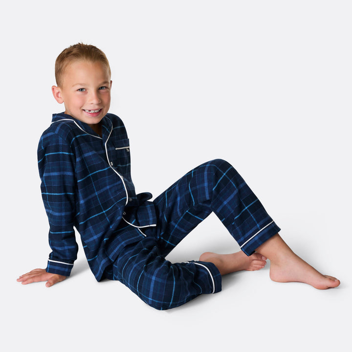 Blauer Flanell Weihnachtspyjama Kinder