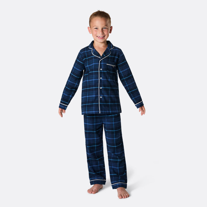 Blauer Flanell Weihnachtspyjama Kinder