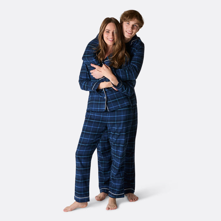 Blauer Flanell Weihnachtspyjama Herren