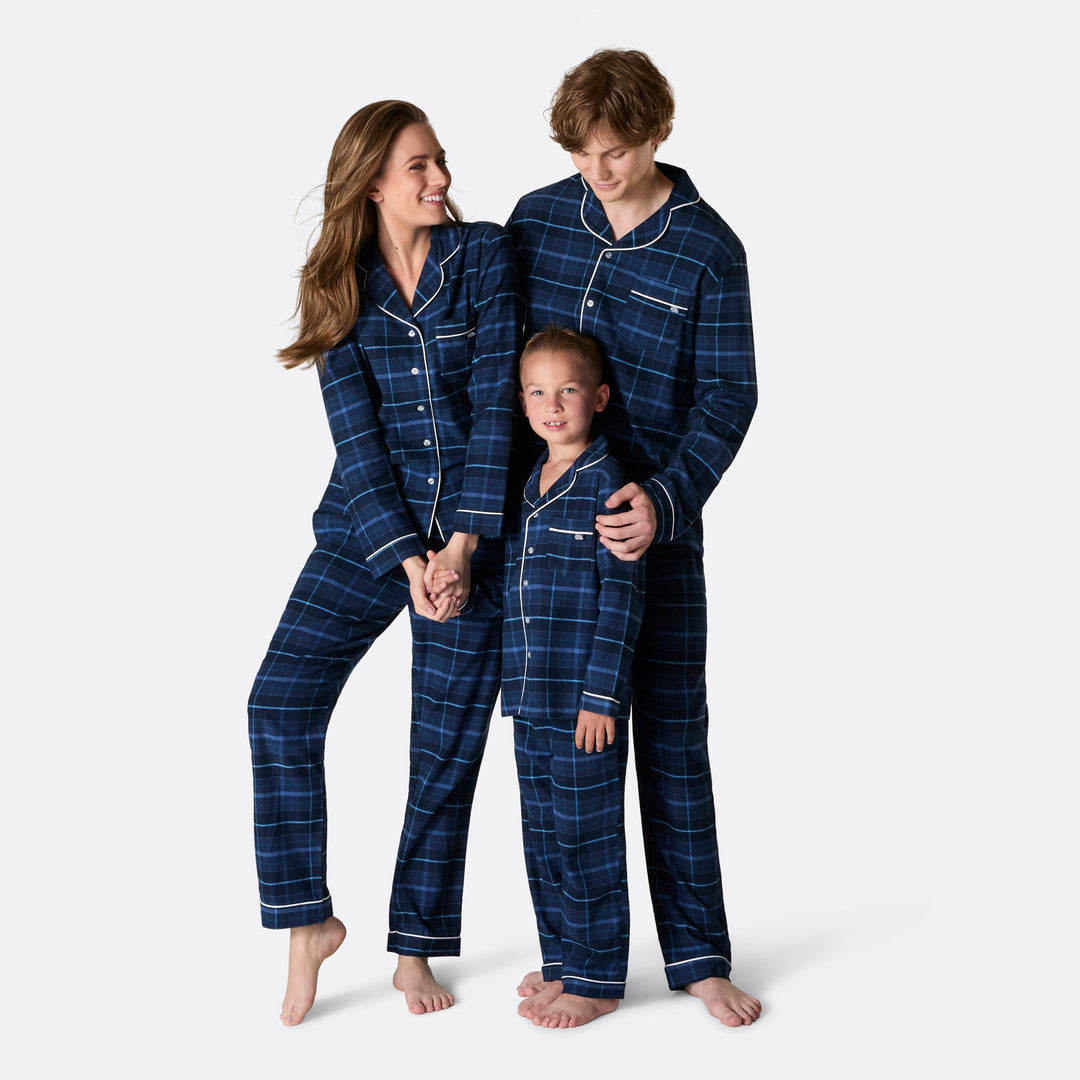 Blauer Flanell Weihnachtspyjama Familie