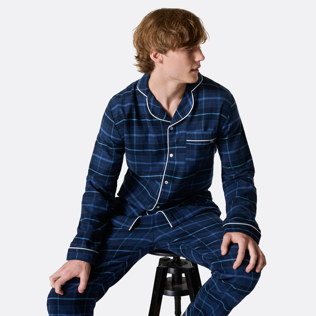 Blauer Flanell Weihnachtspyjama Herren