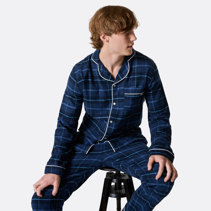 Blauer Flanell Weihnachtspyjama Herren