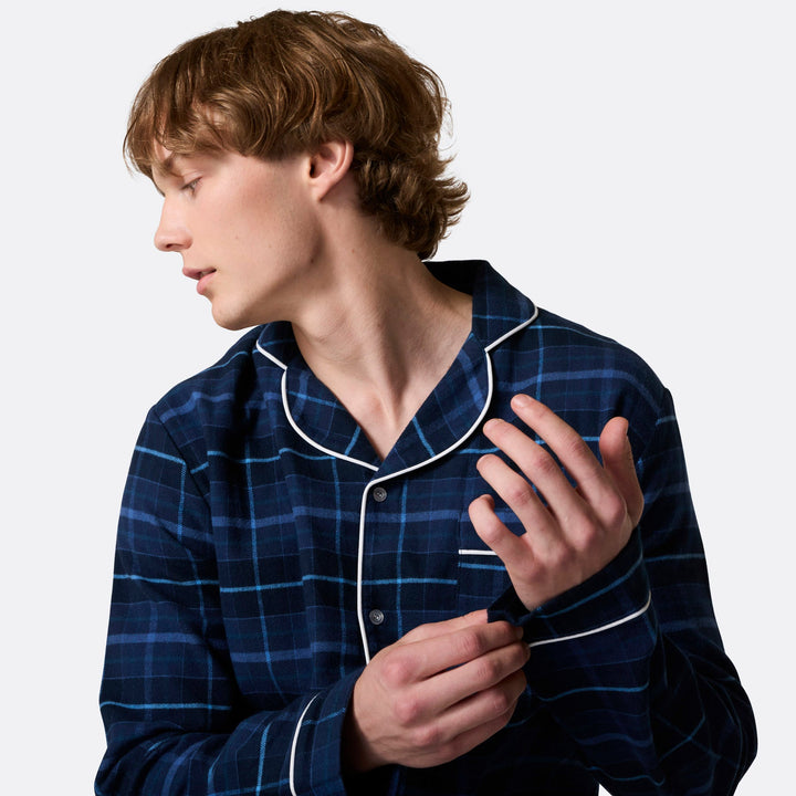Blauer Flanell Weihnachtspyjama Herren