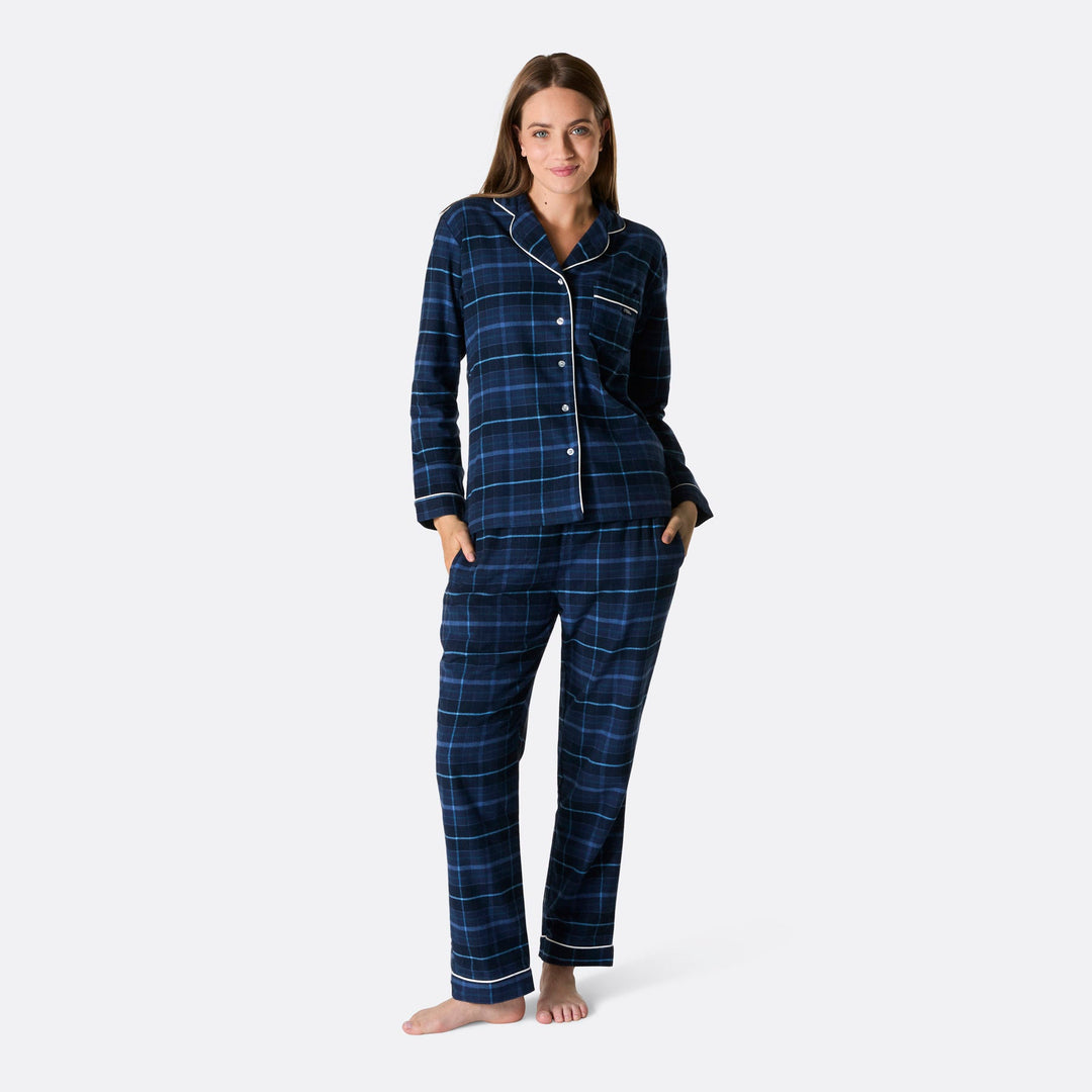 Blauer Flanell Weihnachtspyjama Damen