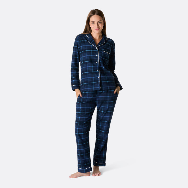 Blauer Flanell Weihnachtspyjama Damen