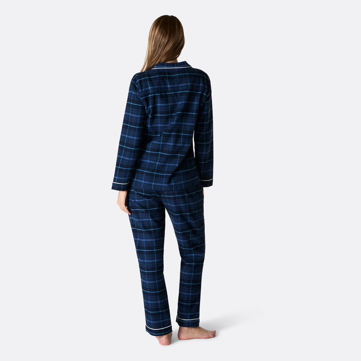 Blauer Flanell Weihnachtspyjama Damen