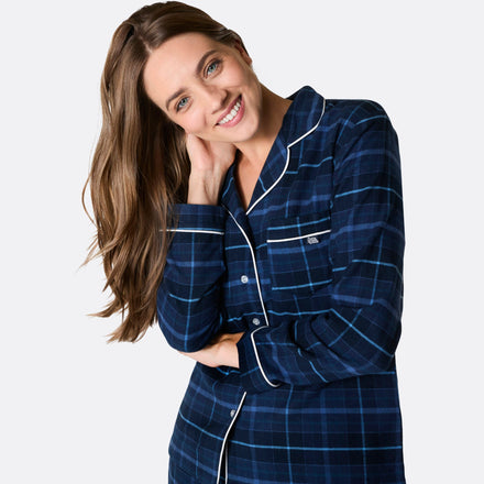 Blauer Flanell Weihnachtspyjama Damen