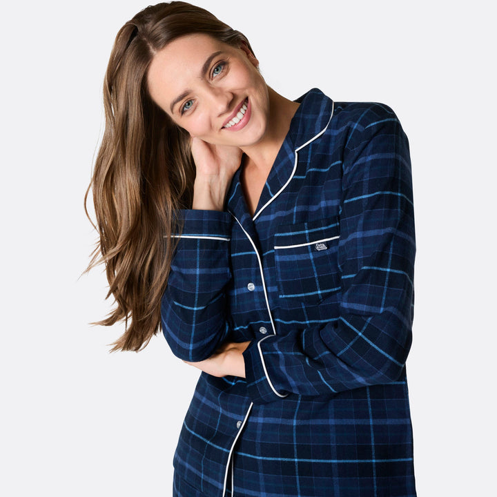 Blauer Flanell Weihnachtspyjama Damen
