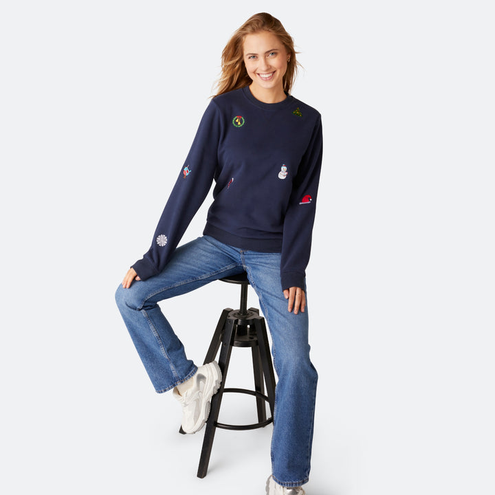 Blaues Weihnachts-Sweatshirt Damen