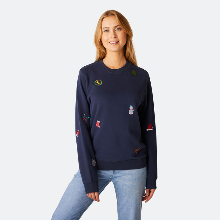 Blaues Weihnachts-Sweatshirt Damen