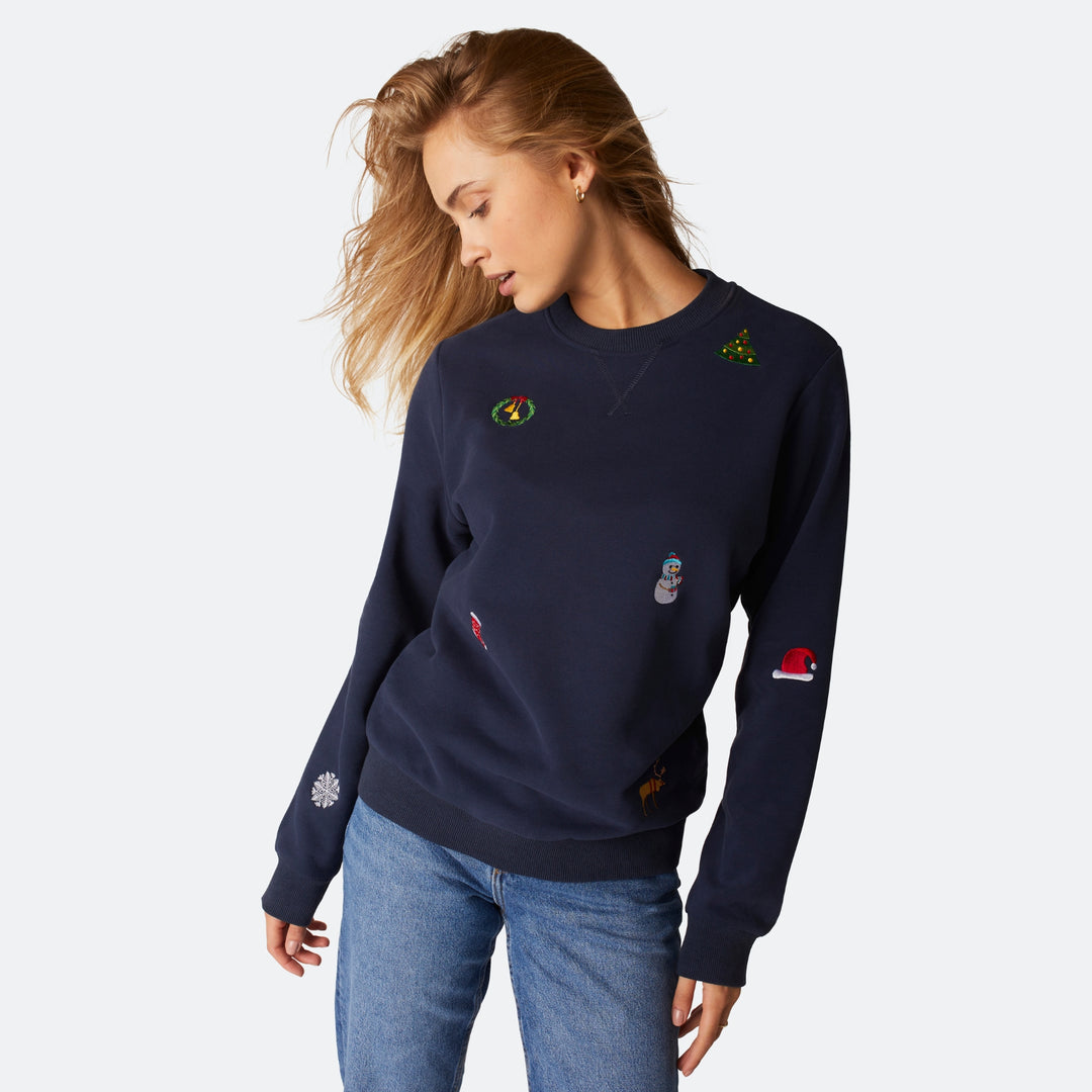 Blaues Weihnachts-Sweatshirt Damen