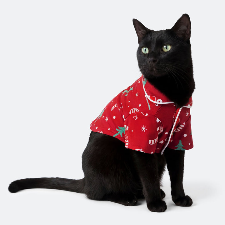 Rotes Weihnachtsmuster Weihnachtspyjama für Katzen