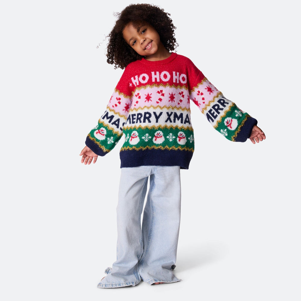 Weihnachtsstreifen Oversized Weihnachtspullover Kinder