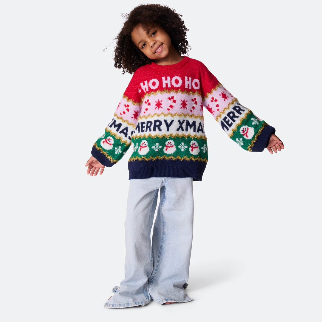 Weihnachtsstreifen Oversized Weihnachtspullover Kinder