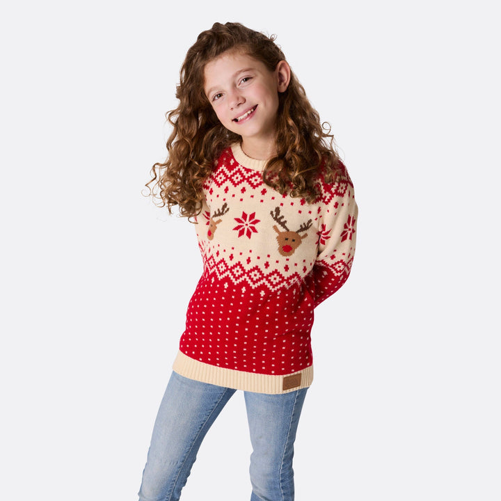 Roter Retro Rentier Weihnachtspullover Familie