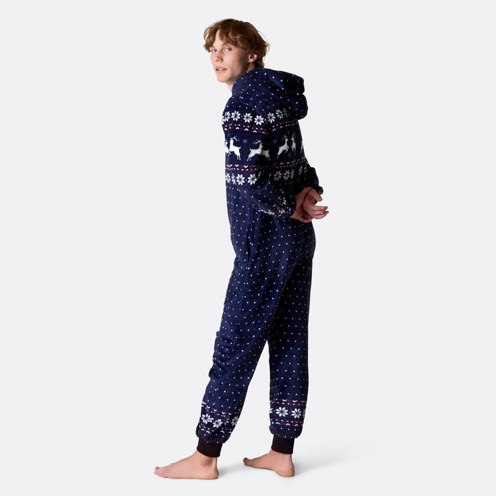 Blauer Weihnachts-Onesie Herren