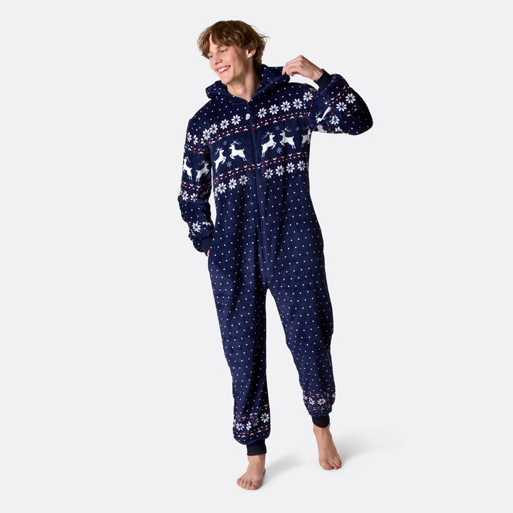 Blauer Weihnachts-Onesie Herren