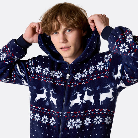 Blauer Weihnachts-Onesie Herren