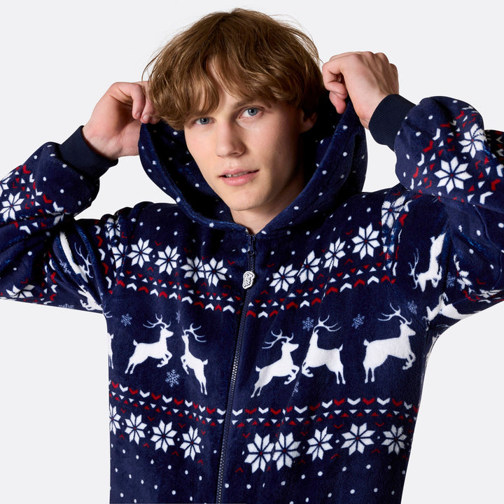 Blauer Weihnachts-Onesie Herren