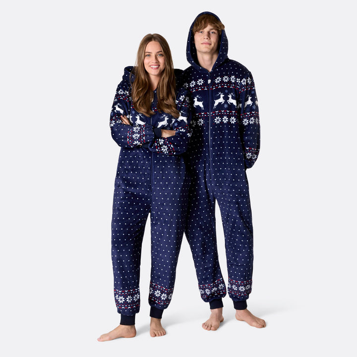 Blauer Weihnachts-Onesie Herren