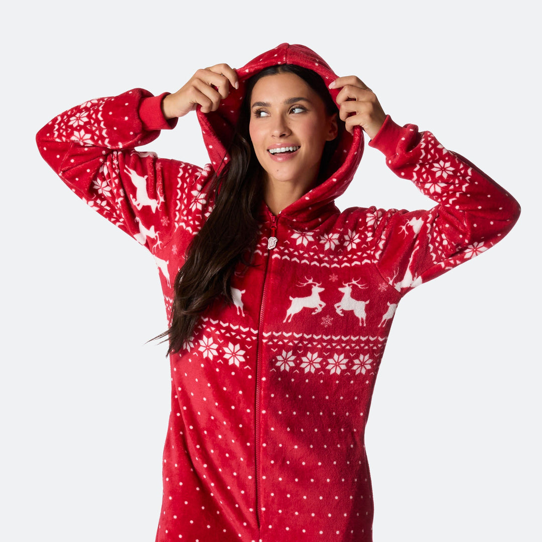 Roter Weihnachts-Onesie Damen