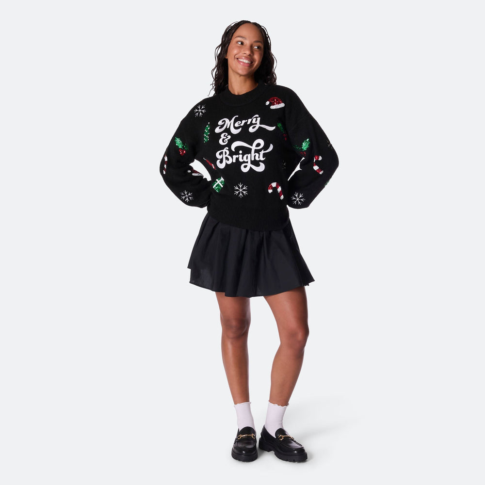 Merry & Bright Oversized Weihnachtspullover Damen