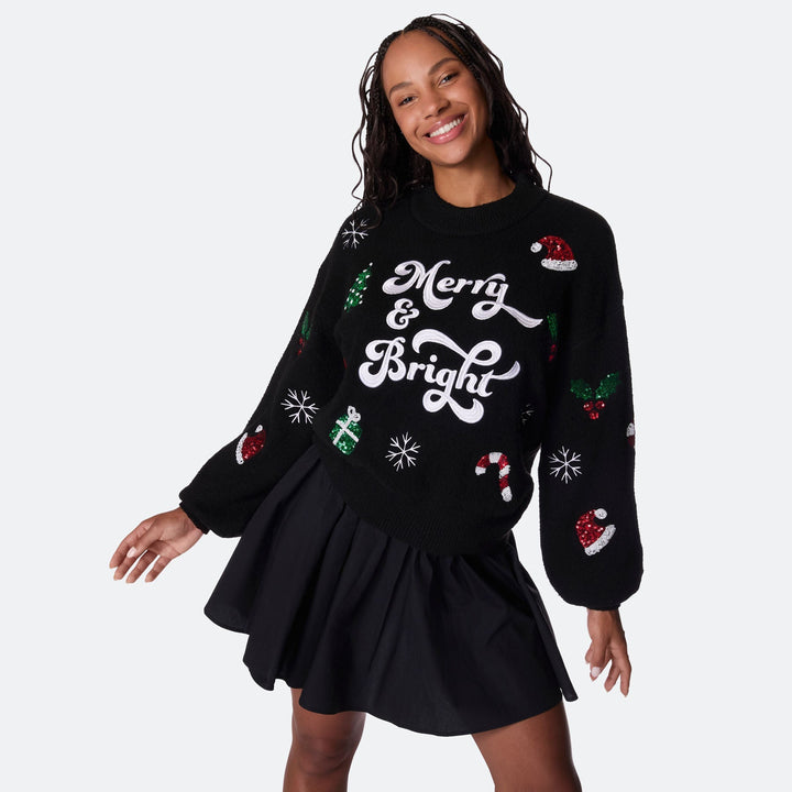 Merry & Bright Oversized Weihnachtspullover Damen